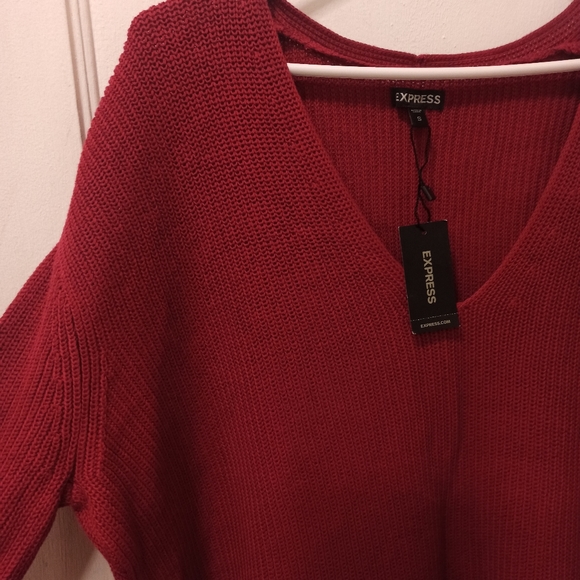 Express Sweater new Womens sz S Red Pullover Oversized Scoop Neck Short Sleeves - Picture 2 of 16